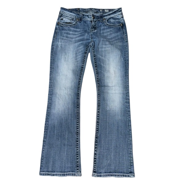 Miss Me Easy Boot 28 Med Wash Studded Cross Bling Bootcut Jeans - Picture 2 of 9